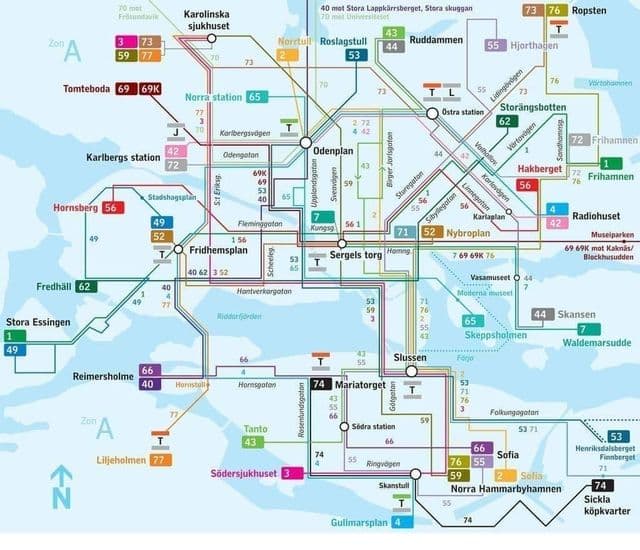 Mapa de la estación de autobuses de Estocolmo