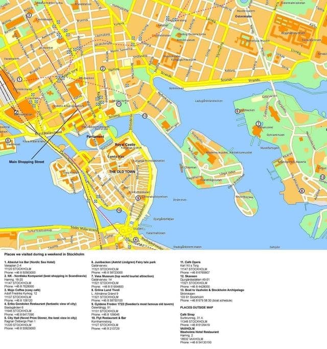 Mapa del centro de la ciudad de Estocolmo