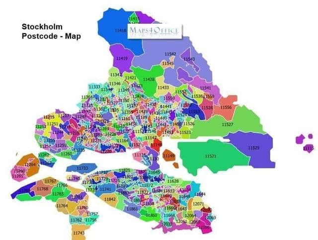 Mapa de códigos postales de Estocolmo
