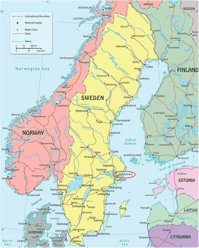 Estocolmo en el mapa de Suecia