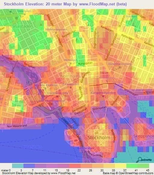 Mapa de elevación de Estocolmo