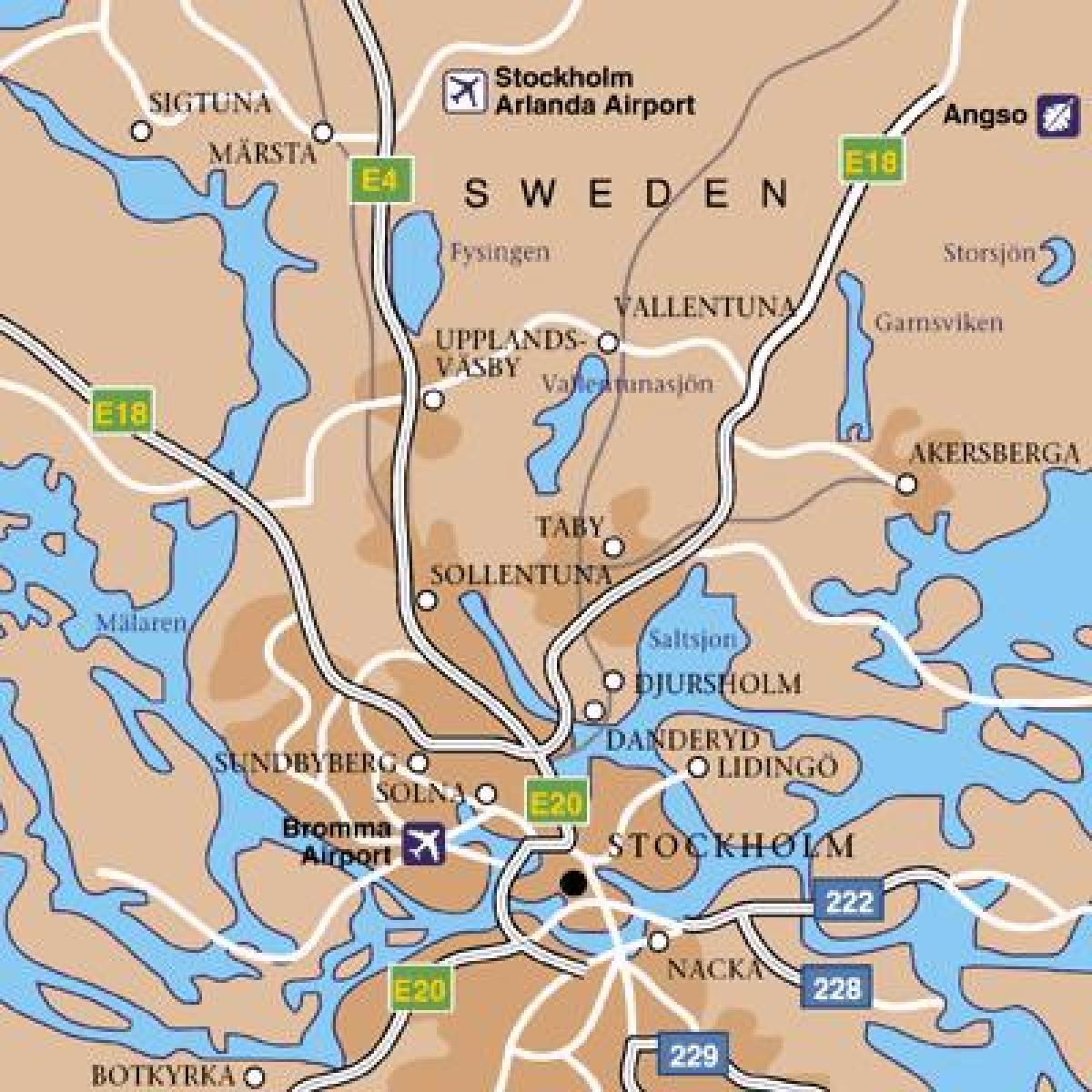 Mapa de los aeropuertos de Estocolmo