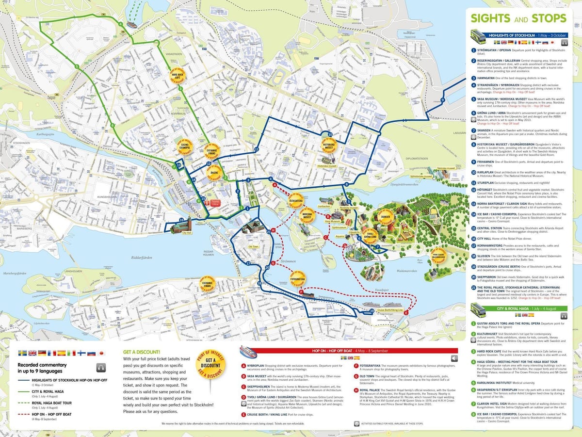 Mapa de excursiones a pie de Estocolmo