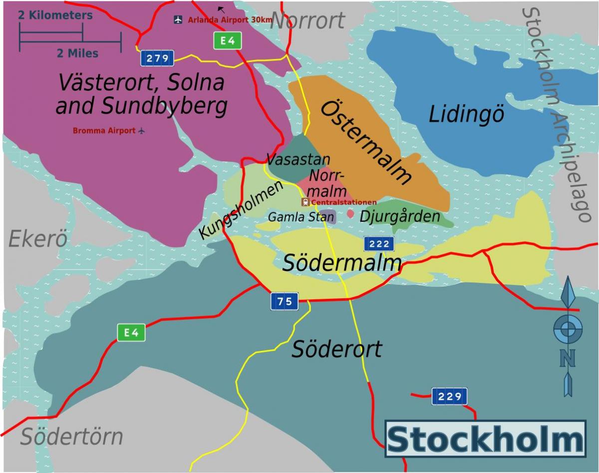Mapa de los barrios de Estocolmo