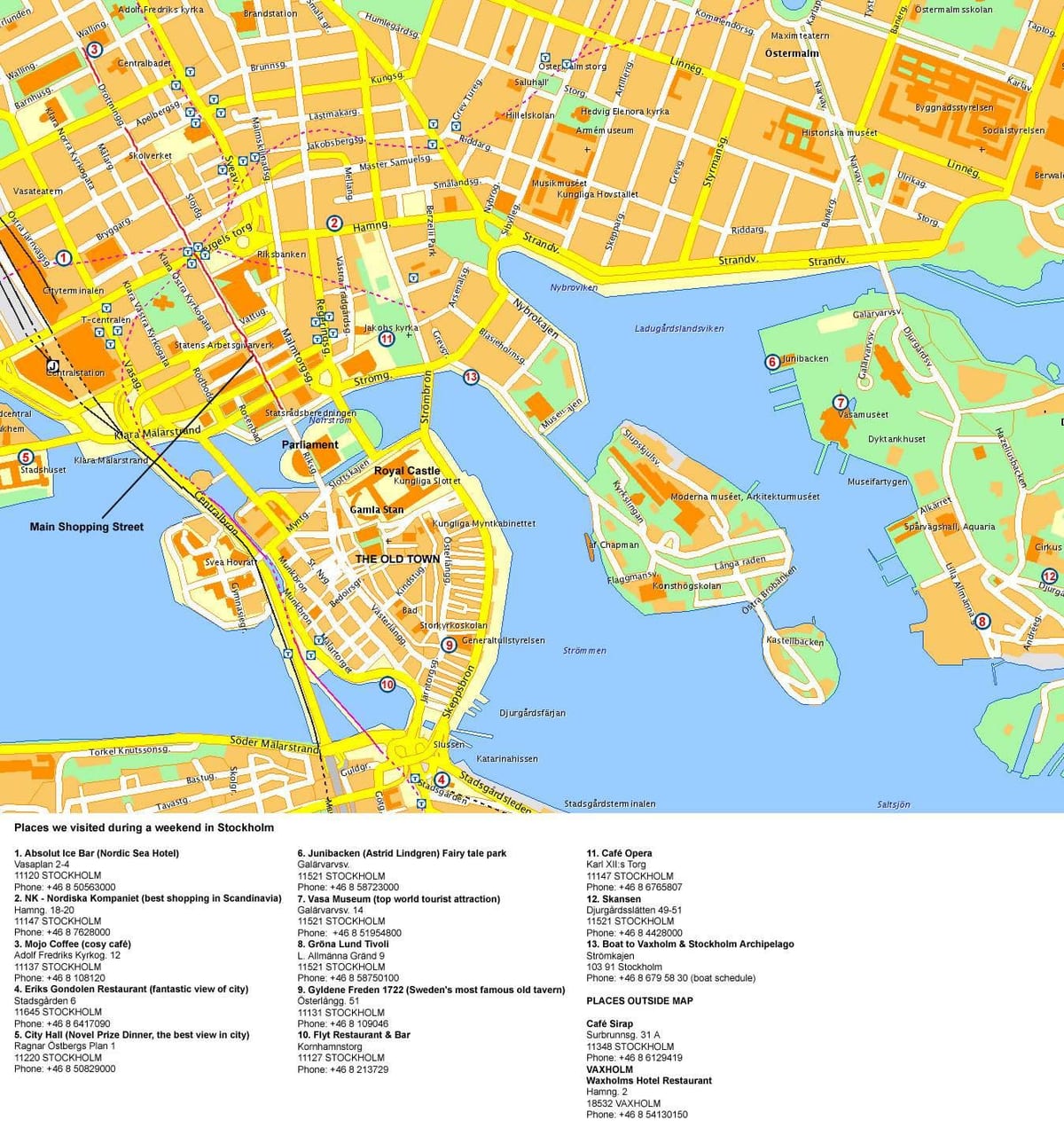Mapa del centro de la ciudad de Estocolmo