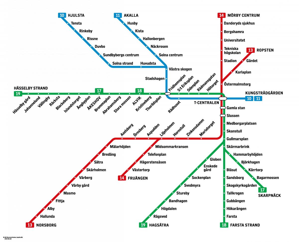 Mapa de las estaciones de metro de Estocolmo